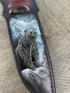 Нож Варан дамаск ламинированный с воронением, дол, рукоять березовый кап стабилизированный, мокуме-гане