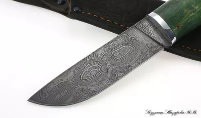 Нож Секач дамаск стабилизированная карельская береза(зеленая)