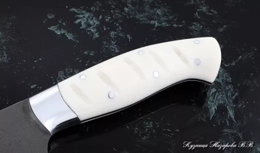Кухонный нож Шеф № 11 сталь Х12МФ рукоять акрил белый