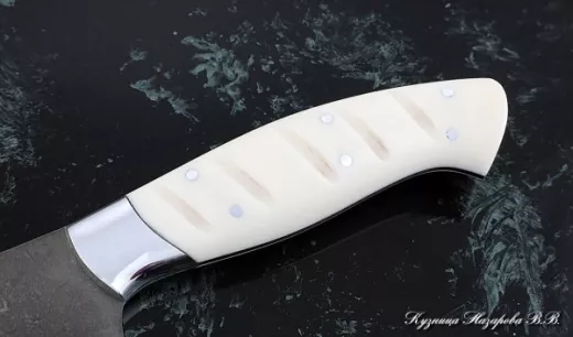 Кухонный нож Шеф № 10 сталь Х12МФ рукоять акрил белый