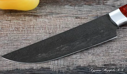Кухонный нож Шеф № 8 сталь Х12МФ рукоять акрил красный