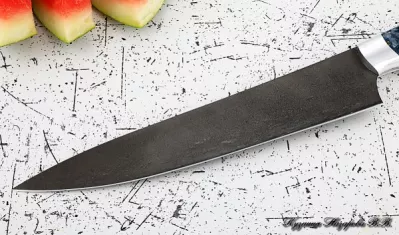 Кухонный нож Шеф № 14 сталь Х12МФ рукоять акрил синий