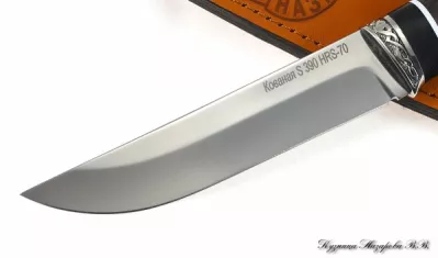 Нож Косач S390 мельхиор черный граб стабилизированная карельская береза (коричневая)