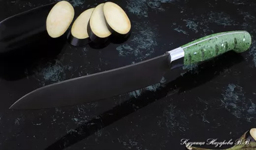 Кухонный нож Шеф № 11 сталь Х12МФ рукоять акрил зеленый