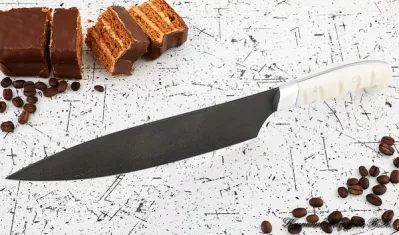 Кухонный нож Шеф № 13 сталь Х12МФ рукоять акрил белый