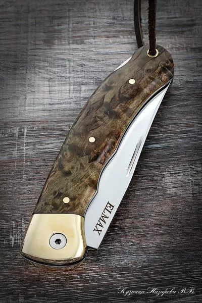 Нож складной Таежный сталь Elmax накладки стабилизированная карельская береза (коричневая)