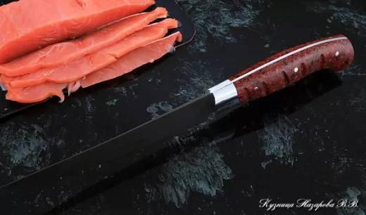 Кухонный нож Шеф № 5 сталь Х12МФ рукоять акрил красный