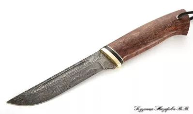 Нож Боец дамаск торцевой карельская береза (коричневая) 3