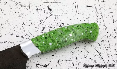 Кухонный нож Шеф № 12 сталь Х12МФ рукоять акрил зеленый