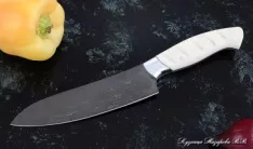 Кухонный нож Шеф № 10 сталь Х12МФ рукоять акрил белый