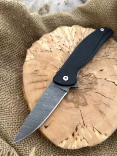 Складной нож "BACK" сталь дамаск, накладки G10 черные и AUS 10 (распродажа) 