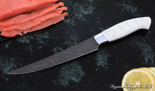 Кухонный нож Шеф № 6 сталь Х12МФ рукоять акрил белый