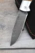Нож складной Сова сталь дамаск накладки карельская береза янтарь резная с дюралью