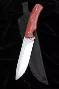 Нож №38 D2 цельнометаллический рукоять карельская береза красная