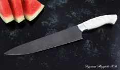 Кухонный нож Шеф № 14 сталь Х12МФ рукоять акрил белый