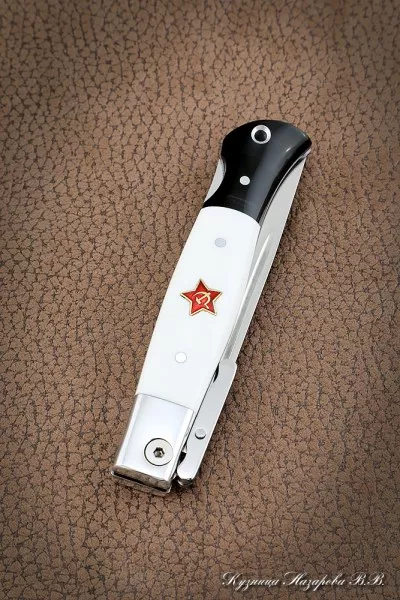 Ножи (Набор) Финка НКВД складная + фиксированная сталь S390 белый акрил с красной звездой