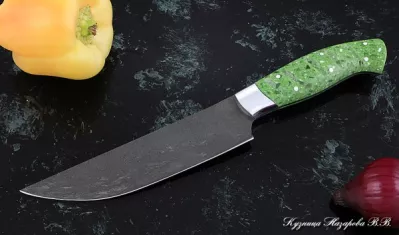 Кухонный нож Шеф № 8 сталь Х12МФ рукоять акрил зеленый