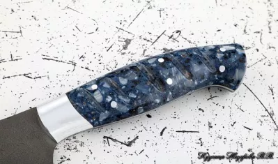 Кухонный нож Шеф № 10 сталь Х12МФ рукоять акрил синий