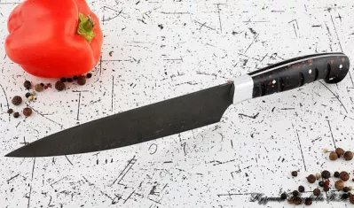 Кухонный нож Шеф № 12 сталь Х12МФ рукоять акрил коричневый