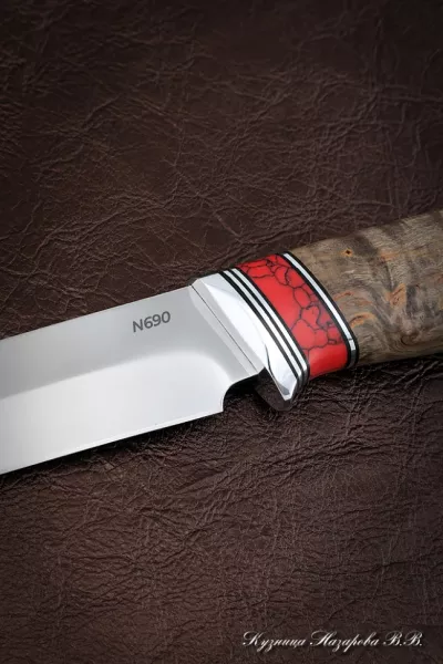 Нож Овод 2 сталь N690  карельская береза коричневая акрил