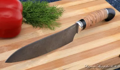 Кухонный нож Шеф № 10 сталь К340 рукоять береста черный граб
