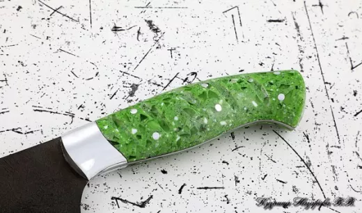 Кухонный нож Шеф № 12 сталь Х12МФ рукоять акрил зеленый