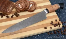 Кухонный нож Шеф № 14 сталь К340 рукоять береста черный граб
