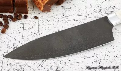 Кухонный нож Шеф № 13 сталь Х12МФ рукоять акрил белый