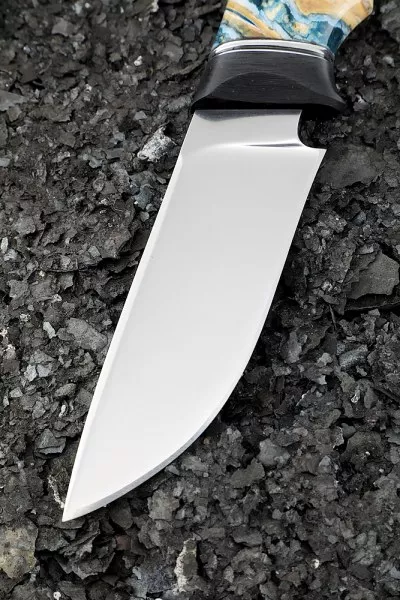 Нож Ловчий S390 рукоять зуб мамонта стабилизированный черный граб
