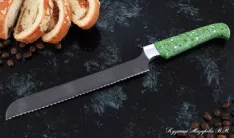 Кухонный нож Шеф № 15 сталь Х12МФ рукоять акрил зеленый