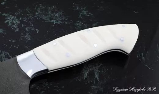Кухонный нож Шеф № 14 сталь Х12МФ рукоять акрил белый
