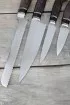 Кухонный набор из 4 ножей сталь КН-01 с никелем рукоять черный граб и стабилизированная карельская береза фиолетовая подставка акрил черный и карельская береза фиолетовая