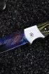 Нож складной Филин дамаск торцевой с воронением накладки дюраль микарта желтая (Coutellia)
