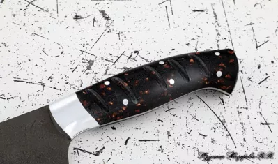 Кухонный нож Шеф № 12 сталь Х12МФ рукоять акрил коричневый