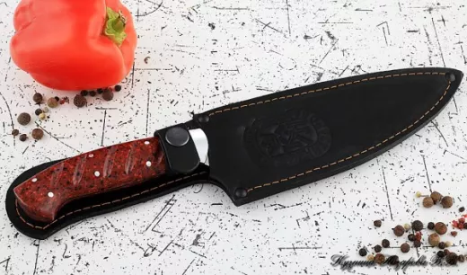 Кухонный нож Шеф № 12 сталь 95Х18 рукоять акрил красный