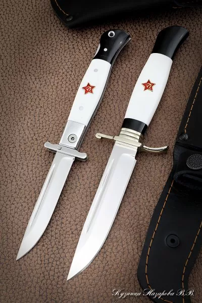 Ножи (Набор) Финка НКВД складная + фиксированная сталь S390 белый акрил с красной звездой