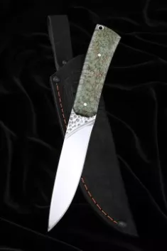 Нож №40 D2 цельнометаллический рукоять карельская береза зеленая