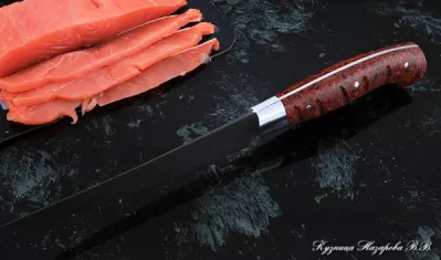 Кухонный нож Шеф № 5 сталь Х12МФ рукоять акрил красный
