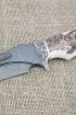Нож Легионер сталь дамаск с долом, рукоять мельхиор и рог лося с выжиганием