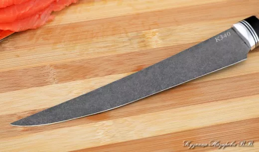 Кухонный нож Шеф № 6 сталь К340 рукоять береста черный граб
