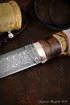 Нож Индейский дамаск торцевой мокуме-гане кость мамонта рог лося резной ножны карельская береза
