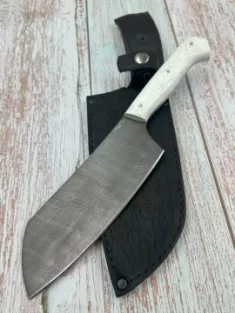 Кухонный Шеф нож  дамаск цельнометаллический G10 серый  (распродажа) 