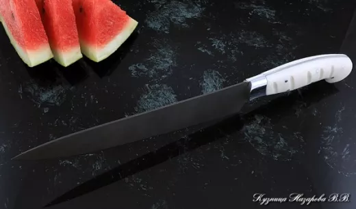 Кухонный нож Шеф № 14 сталь Х12МФ рукоять акрил белый