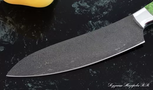 Кухонный нож Шеф № 10 сталь Х12МФ рукоять акрил зеленый