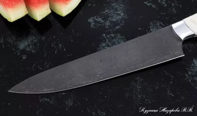 Кухонный нож Шеф № 14 сталь Х12МФ рукоять акрил белый