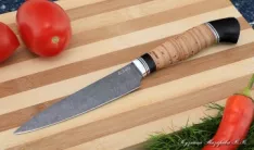 Кухонный нож Шеф № 2 сталь К340 рукоять береста черный граб