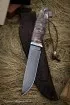 Нож Тайга дамаск ламинированный с воронением карельская фиолетовая береза акрил красный
