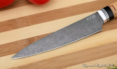 Кухонный нож Шеф № 2 сталь К340 рукоять береста черный граб