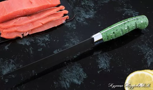 Кухонный нож Шеф № 6 сталь Х12МФ рукоять акрил зеленый