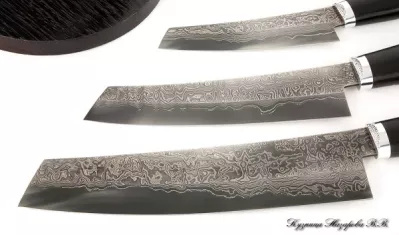 Подставка с  тремя ножами Шеф из ламинированного дамаска